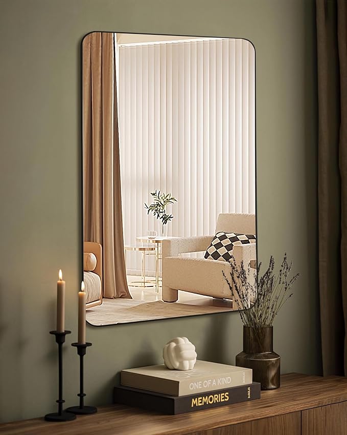 Black Bathroom Mirror,20 x 30 Inch Rectangle Wall Mirror with Wood Frame,Vanity Modern Tempered Glass Mirror for Bedroom,Entryway,Living Room