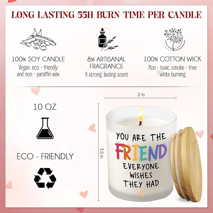 Friend Gifts for Women - Long Lasting Vanilla Lavender Candle 10 oz - Birthday Christmas Friendship Gifts for Women Friends BFF Soul Sister Work Bestie