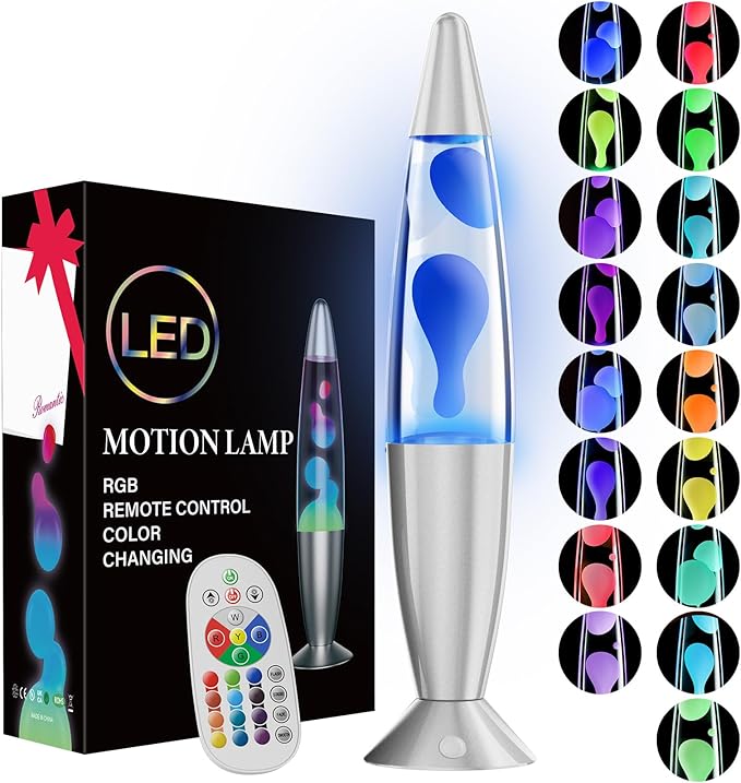 17 Color Liquid Motion Lamp LED Changing Lamp with Remote 16 Inch Large Blue Pink Green Red Purple Classic Relax Night Light Retro Big Table Lamp for Kids Adults Boys Room Home Decor