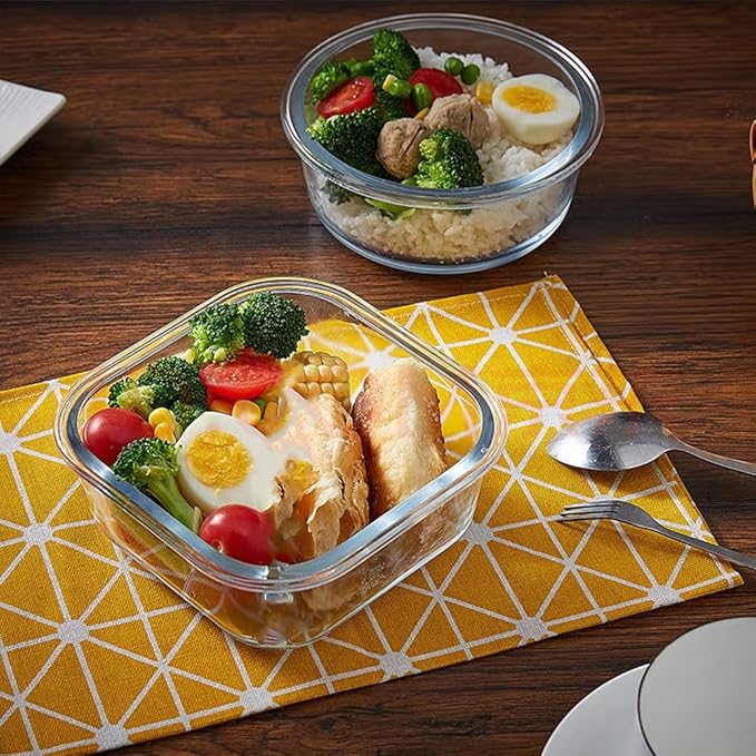 Square Glass Food Storage Containers, Small Square Storage Containers With Airtight Lids, 2Cup Glass Meal Prep Bowls, Leak-proof lunch Bowls, Dishwasher Microwave Freezer Safe -(White)