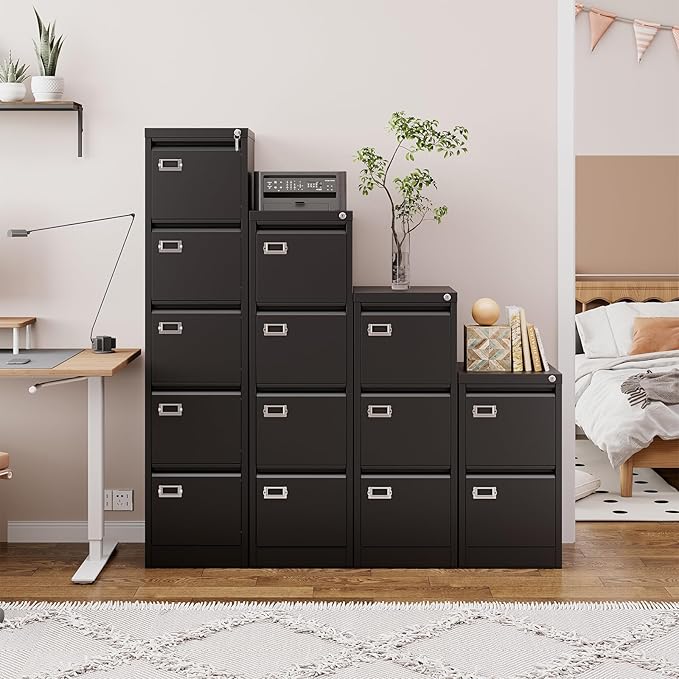 5 Drawer File Cabinet with Lock, Metal Filing Cabinets, 5-Vertical Filing Cabinet,Steel Lockable Storage Cabinets for Home Office to Organization Hanging Letter/Legal/F4/A4