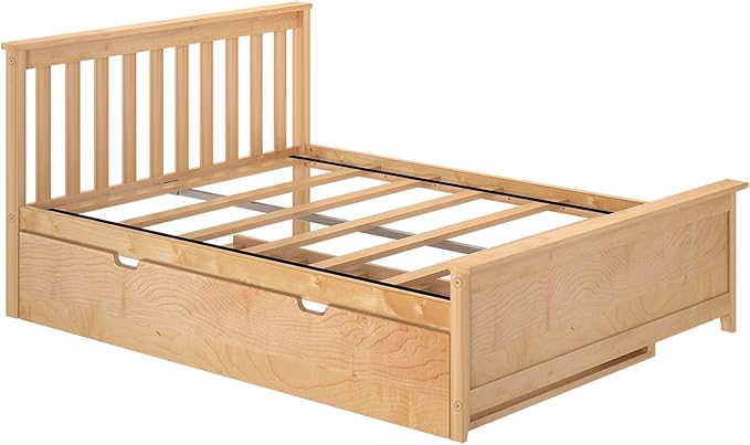 Max & Lily Full Bed, Wood Bed Frame with Headboard For Kids with Trundle, Slatted, Natural