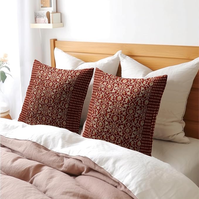 Kawani Red Antique Pillow Covers 20x20 Inch Vintage Floral Block Print Decorative Throw Pillows Set of 2 Retro Turkish Pillowcases for Couch Indoor Outdoor Home Decor