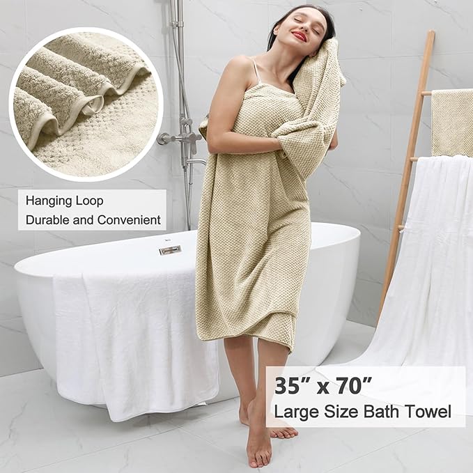 8 Piece Large Camel Family Bath Towel Set-2 Oversized Bath Towel Sheets,2 Hand Towels,4 Washcloths-600GSM Soft Highly Absorbent Quick Dry Beach Chair Towel Woven Towels for Bathroom Hotel and Spa