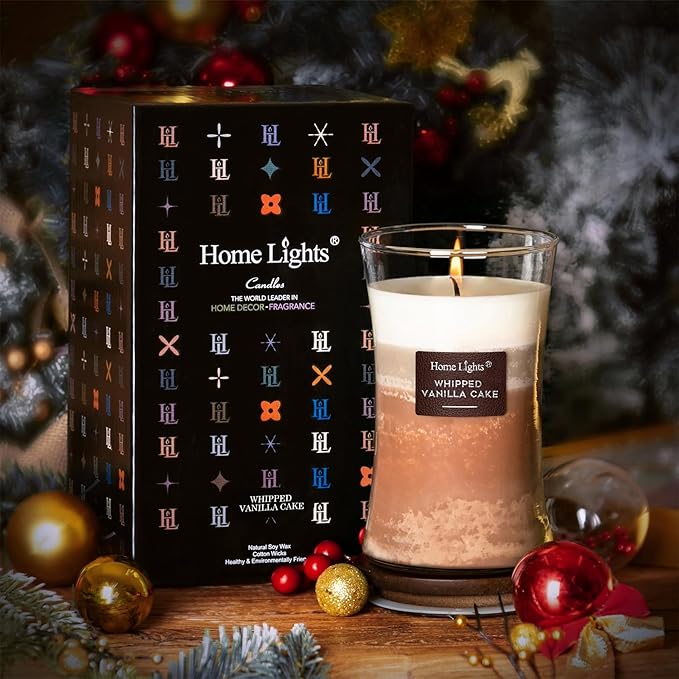 HomeLights 3-Layer Candles for Home Scented, 21.52 OZ Natural Soy Wax Scented Candles Burns Up to 100 Hours, Large Jar, Whipped Vanilla Cake