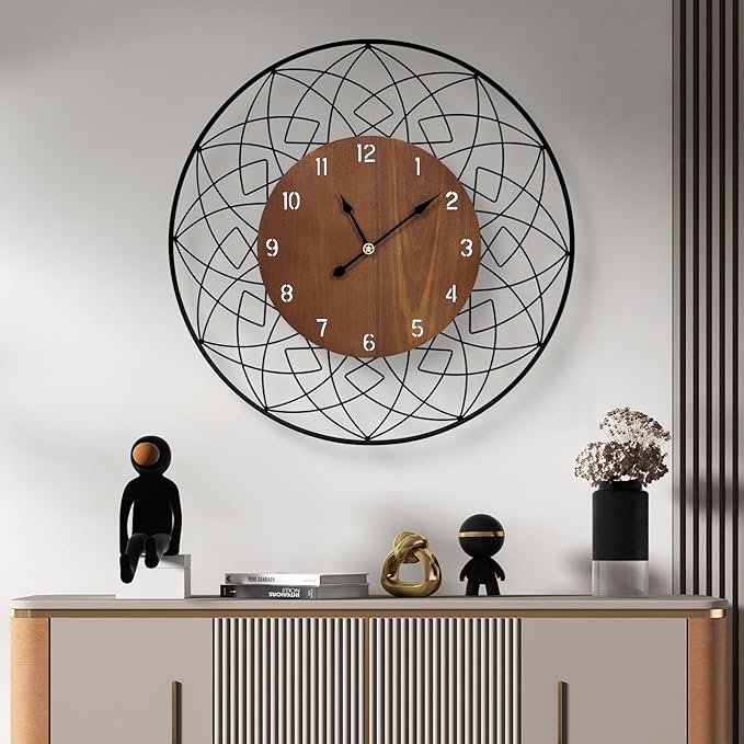 22 Inch Wood Wall Clocks, Silent Non Ticking Battery Operated Rustic Round Modern Decorative Clock for Living Room, Bedroom, Kitchen, Farmhouse, Office, Home Decor