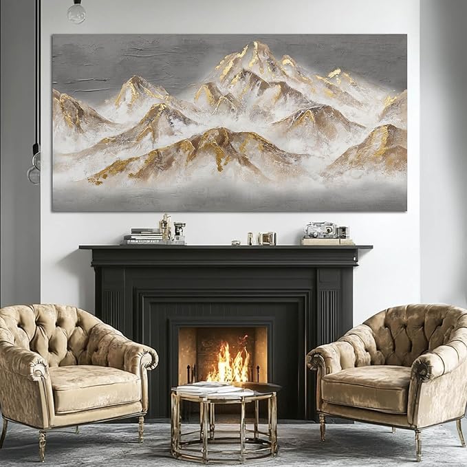 SDYA Mountain Wall Art Gold Pictures Wall Decor Grey Textured Poster for Living Room Dining Room Nature Wall Paintings for Bedroom 24x48 Inch