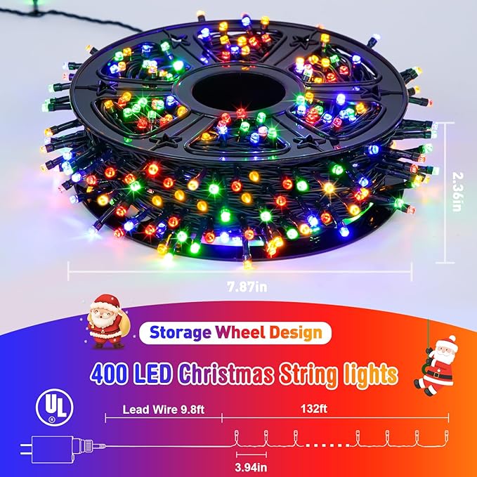 JMEXSUSS 400 LED Christmas Lights Outdoor Decorations, 132ft Multicolor Christmas Tree Lights with Remote, Indoor String Lights Plug in for House Christmas Bush Decor