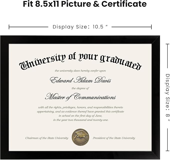 upsimples Certificate Frame with High Definition Glass, 8.5 by 11 Picture Diploma Document Frames for Wall and Tabletop, Black 5 Pack