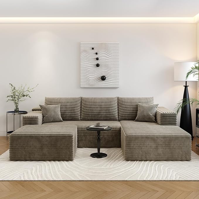 107.5" Cloud Sectional Couch with 1 Ottoman,Modern Modular Sofa with Deep Seat, Comfort U Shaped Sofa Couches for Living Room Bedroom Apartments,No Assembly Required, (Camel,Right Facing Chaise)