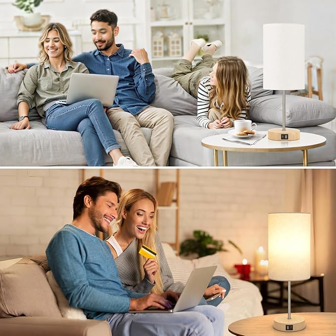 AKASUKI 18Inch Table Lamp with Dual Charging Station, 3 Way Dimmable Touch Lamp for Bedroom, Living Room, Office(LED Bulb Included)