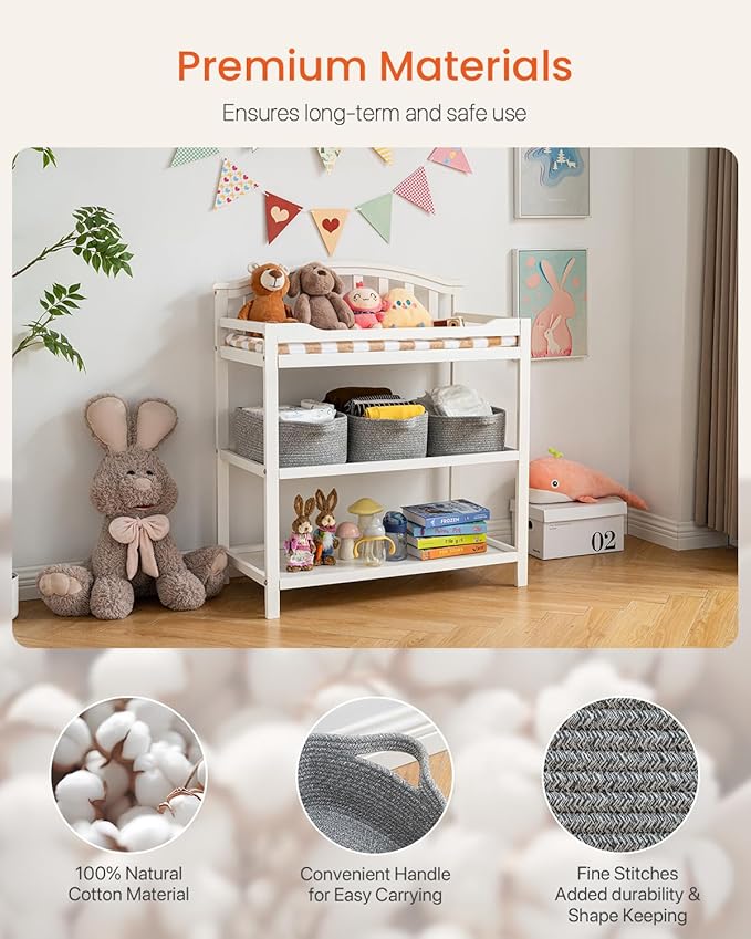 KALLAX Small Woven Basket, 14 x 10 x 5.6 Inches, Small Storage Baskets for Organizing, Gift Baskets Empty, Cute Rope Shelf Closet Storage Bins for Shelves, Dog Toy Basket, Mixed Grey