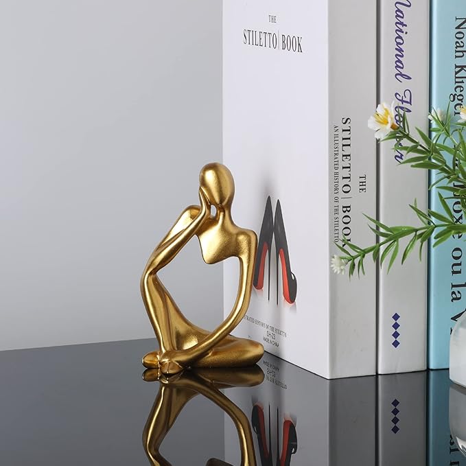 Thinker Statue Gold Decor Abstract Art Sculpture, Golden Resin Collectible Figurines for Home Living Room Office Shelf Decoration,Great Gifts Ideas (Gold)