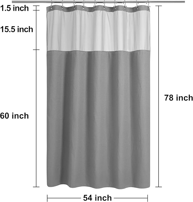 N&Y HOME Stall Waffle Shower Curtain with Snap-in Fabric Liner & Hooks Set - 36" x 72" Small Shower Stall Size, Hotel Style & Mesh Top Window, Machine Washable - 36x72, Gray