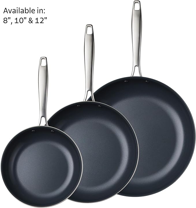 Tramontina Signature 8-Inch Tri-Ply Clad Stainless Steel Small Frying Pan with Ceramic Non Stick Interior, Induction-Ready Nonstick Skillet, Oven-Safe, Dishwasher-Safe