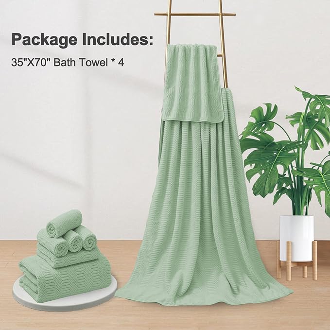 4 Pack Oversized Bath Towels Set 35"x70" Light Green Extra Large Bath Sheet Chair Towels, 600 GSM Ultra Soft and Absorbent Towels for Bathroom, Quick Dry Towel for Gym Hotel Camp Pool