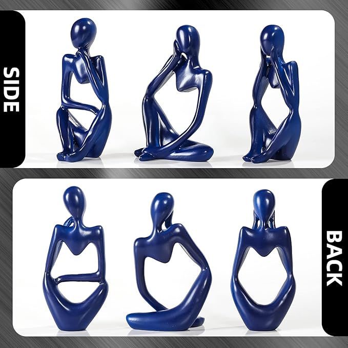 Thinker Statue Gold Decor Abstract Art Sculpture, Golden Resin Collectible Figurines for Home Living Room Office Shelf Decoration,Great Gifts Ideas (Blue)