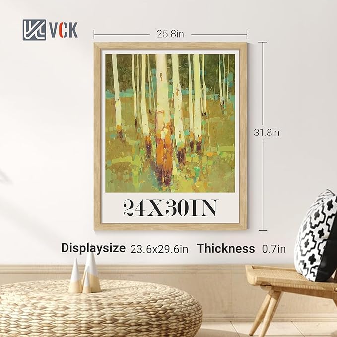 VCK 24x30 Poster Frame Set of 4 - Oak, Gallery-Quality Wood Picture Frames, 1.1-Inch Wide Border, Polished Plexiglass, Vertical or Horizontal Wall Display for Photo/Art/Prints, Natural Oak