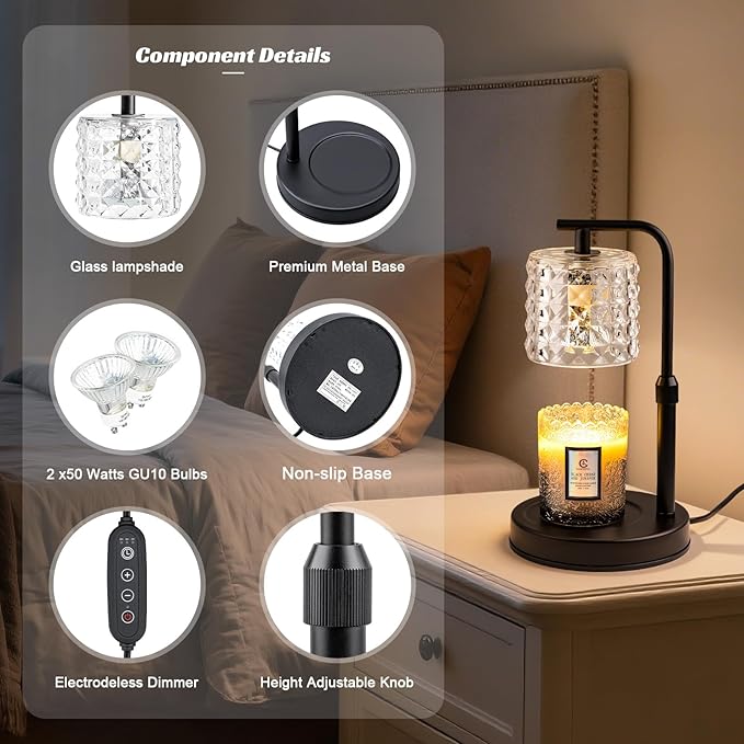 TantaScent Electric Candle Warmer Lamp in Vintage Birdcage Design with Timer – Scented Jar Candle Melter for Home Decor, Housewarming, Birthday, and Christmas (Includes 2 Bulbs) (Diamond Grid)