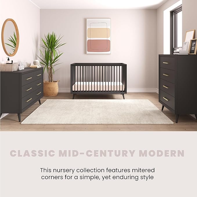 Child Craft Cranbrook 4-in-1 Convertible Crib, Baby Crib Converts to Day Bed, Toddler Bed and Full Size Bed, 3 Adjustable Mattress Positions, Non-Toxic, Baby Safe Finish (Ebony)