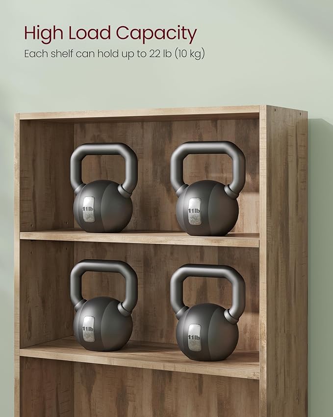 VASAGLE Custos Collection - Bookshelf, 6-Tier Bookcase, Book Shelf, Open Storage Shelf, 9.4 x 23.6 x 63.3 Inches, for Living Room, Home Office, Dinning Room, Camel Brown ULBC166T50