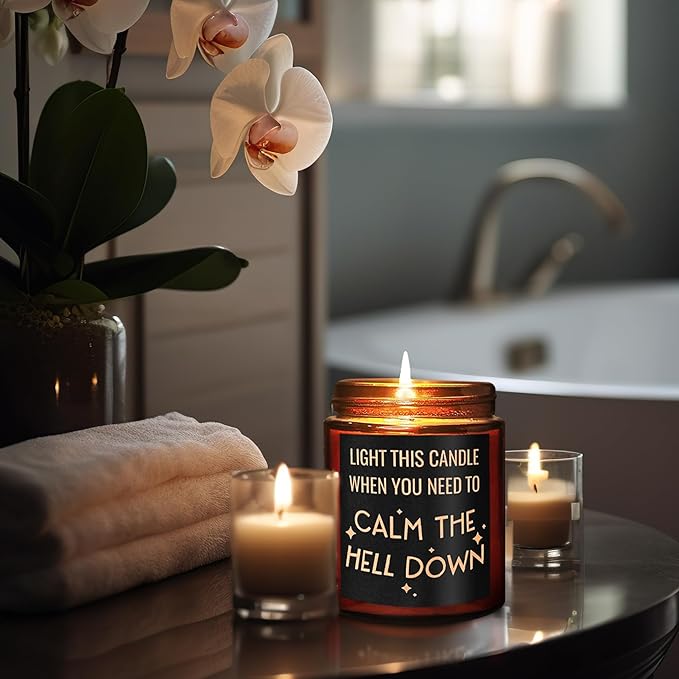 Calming Candles - Funny Relaxing Stress Relief Gift for Her - Calm Down, Aromatherapy Candle Gifts for Women Men - Anxiety Relief for Friend Coworker Bestie Sister - Birthday, Friendship Gift