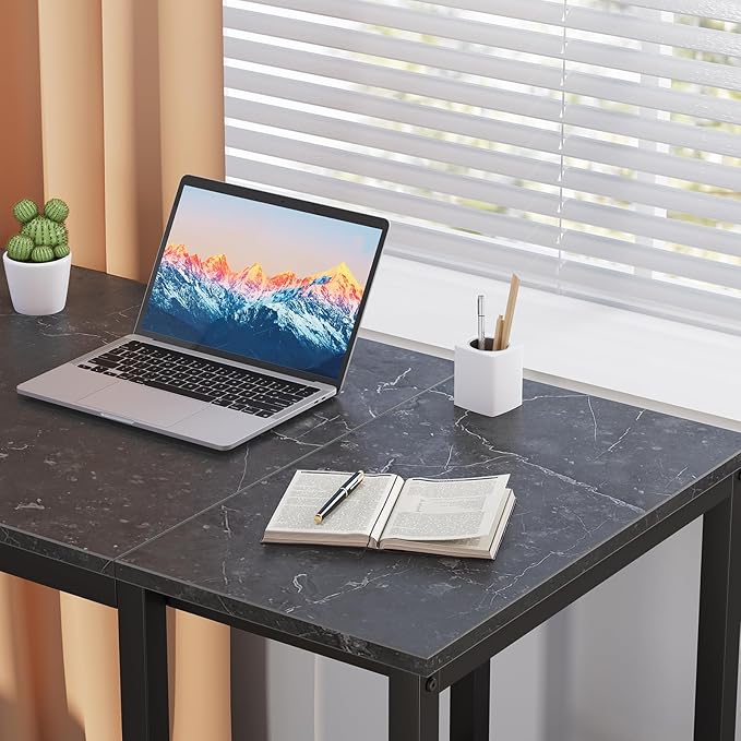 SINPAID Computer Desk 40 inches with 2-Tier Shelves Sturdy Home Office Desks with Large Storage Space Modern Gaming Desk Study Writing Laptop Table, Black Marbling