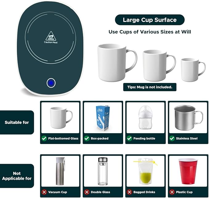Smart Coffee Mug Warmer & Mug Set for Desk, Electric Coffee Cup Warmer with Auto Shut Off, 55°C Temperature Coffee Mug Warmer Heater, Ceramic Cup, Home, Office - Ideal Gift for Coffee & Tea