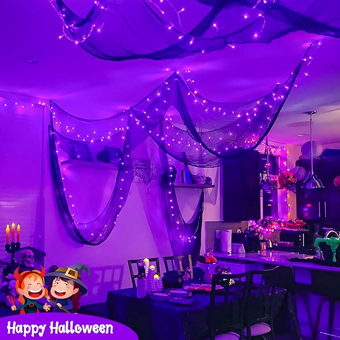 JMEXSUSS 400 LED Purple Halloween Lights Outdoor: 132ft Purple Lights Plug in with Remote - Indoor String Light for Halloween Christmas Decorations