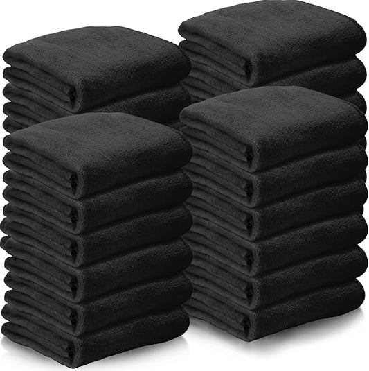 Newwiee 24 Pcs Coral Velvet Microfiber Bath Towels Sets 28 x 55 Inch Large Absorbent Multipurpose Quick Drying Soft Body Towels for Shower Bathroom Beach Fitness Yoga Sports Spa(Black)