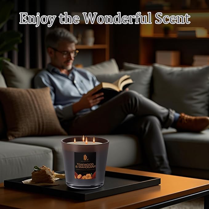 Teakwood & Mahogany Scented Candle, Large 30oz Natural Soy Candles, 4-Wick 80 Hour Burn Time, Home Fragrance Candles Housewarming Gift for Women Men