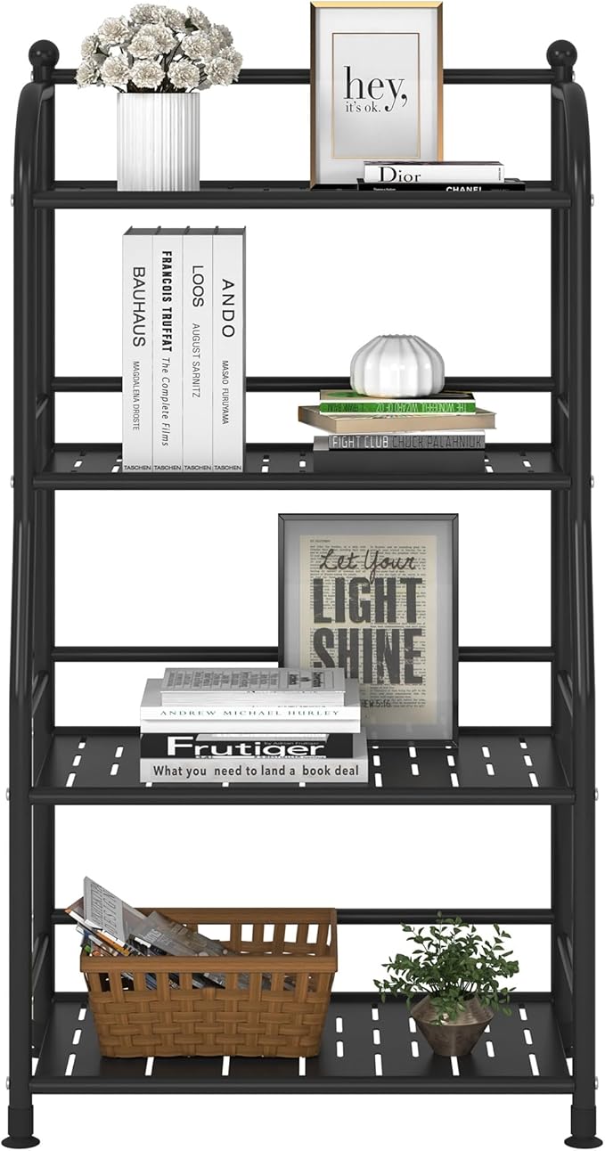 4 Tier Metal Shelf Storage Shelves Living Room Bookshelf Bathroom Corner Storage Rack for Kitchen,Indoor Plant Stand (Matte Black, 4 Tier)