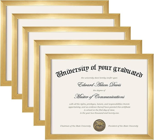 upsimples Certificate Frame with High Definition Glass, 8.5 by 11 Picture Diploma Document Frames for Wall and Tabletop, Gold 5 Pack