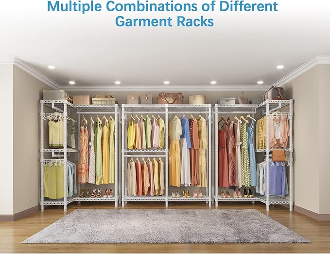 VIPEK V4 Garment Rack for Hanging Clothes, Portable Wardrobe Freestanding Closet Organizer, Heavy Duty Clothes Rack Metal Clothing Rack with 3 Hanging Rods & 2 Side Hooks, Max Load 810lbs, White