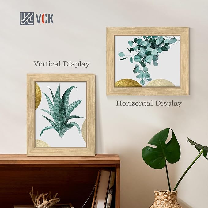 VCK 8x10 Picture Frame Set of 4 - Oak, Gallery-Quality Wood Poster Frames, 1.1-Inch Wide Border, Polished Plexiglass, Vertical or Horizontal Wall & Tabletop Display for Photo/Art/Prints, Natural Oak