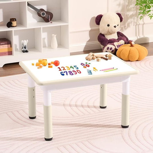 Toddler Table, 7 Level Height Adjustable Kids Play Furniture for Ages 3-8, Rectangular Plastic, 23.6" W x31.5 L, Multi-Activity Desk with Graffiti Desktop for Home & Daycare