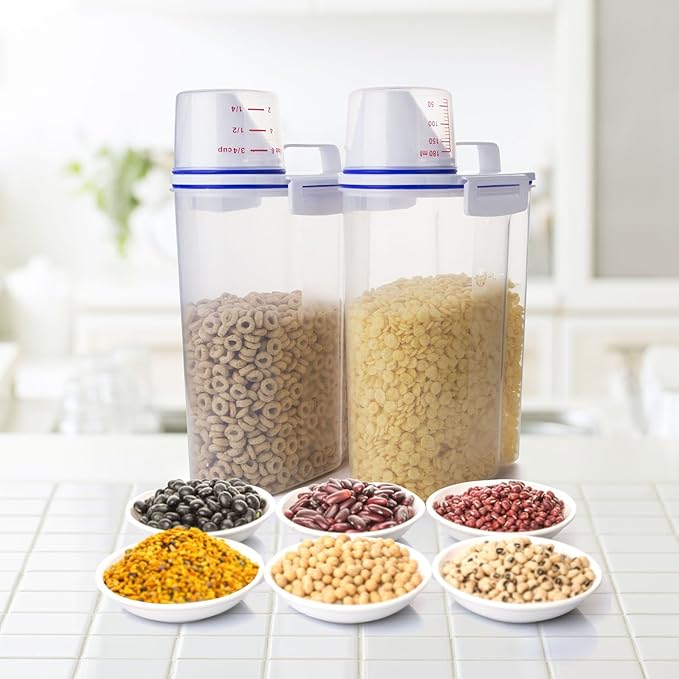 TBMax Rice Cereal Container Oatmeal Dispenser - 2 Pack Rice Storage Container with Measuring Cup + Easy Pouring Spout, Perfect for Flour Sugar Grain Nuts Kitchen Pantry Storage Organization