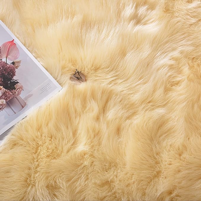 Latepis Yellow Rug for Bedroom 3x5 Area Bedside Rug Faux Sheepskin Fur Rugs for Living Room Décor Boho Rugs, Rectangle