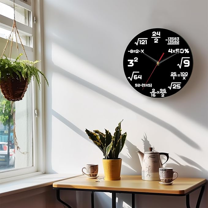 Wall Clock, 10 Inch Silent Non-Ticking Home Kitchen Decor, Battery Operated for Bathroom Bedroom Living Room Office(Simple Math Formula Markers)