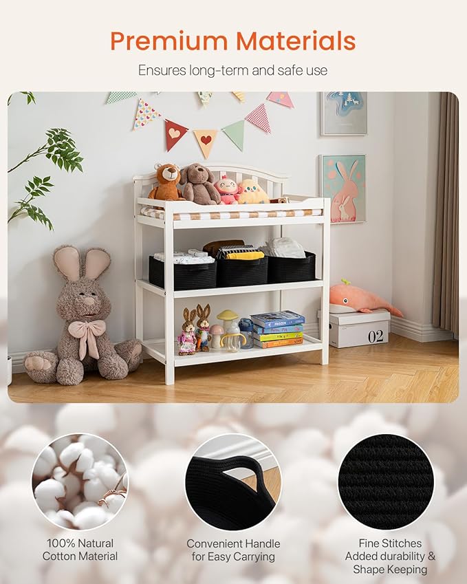 KALLAX Small Woven Basket, 14 x 10 x 5.6 Inches, Small Storage Baskets for Organizing, Gift Baskets Empty, Cute Rope Shelf Closet Storage Bins for Shelves, Dog Toy Basket, Black