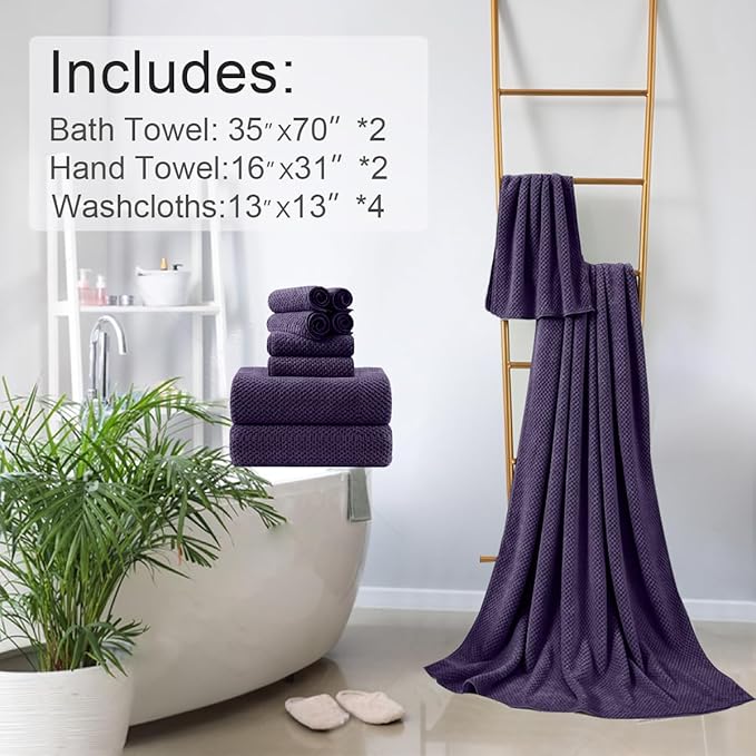 8-Piece Purplr Bath Towels Set,2 Oversized Large Bath Towels Sheet,2 Hand Towels and 4 Washcloths - 600 GSM Soft Luxury Towel Set,Highly Absorbent Quick Dry Towel Collection for Bathroom,Hotel and Spa