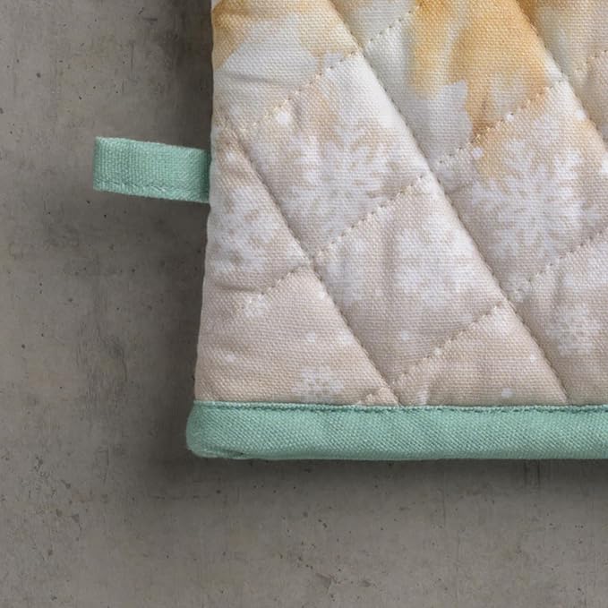 Maison d' Hermine 100% Cotton Oven Mitt & Pot Holder Set (7.5"x13" & 8"x8") Heat Resistant BBQ Cooking Gloves with Loop for Thanksgiving Christmas Decorations Handling Hot Pans (Deer in The Woods)