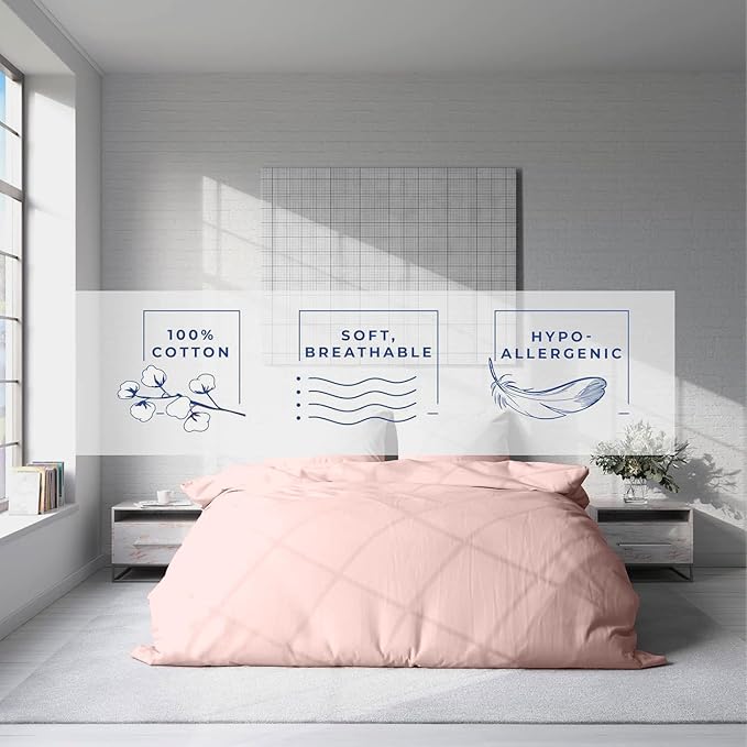 Kotton Culture 1 Pc Queen Size Duvet Cover Only -100% Egyptian Cotton Sateen 600 Thread Count Ultra Soft Premium Durable Comforter Cover Zipper Closure & Corner Ties (Pink Blush, Queen/Full 90" X 90")