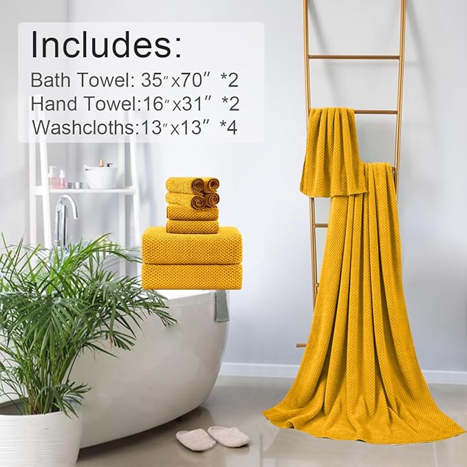 8-Piece Yellow Bath Towels Set,2 Oversized Large Bath Towels Sheet,2 Hand Towels and 4 Washcloths - 600 GSM Soft Luxury Towel Set,Highly Absorbent Quick Dry Towel for Bathroom,Hotel and Spa