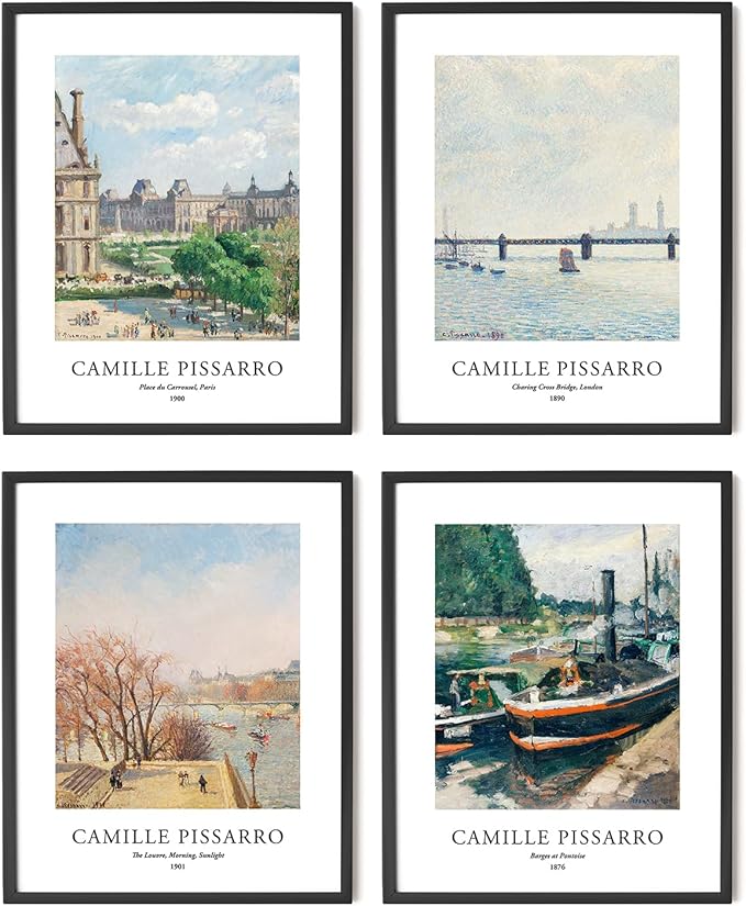 EVOLE HOME Camilie Pissarro Art Prints, Set of 4 Wall Art, Unframed 8x10 Art Prints, Giclée Prints, Impressionism Art Poster for Home Decor, Office Wall Decor, Gift for Men, Women