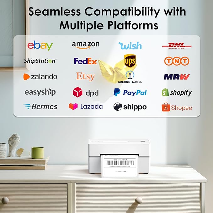 Bluetooth Thermal Shipping Label Printer, 4x6 Portabel Thermal Address Label Printer for Small Bussiness, Compatible with iPhone,Android,Windows,Mac,Chromebook –Works with eBay Shopify USPS&More