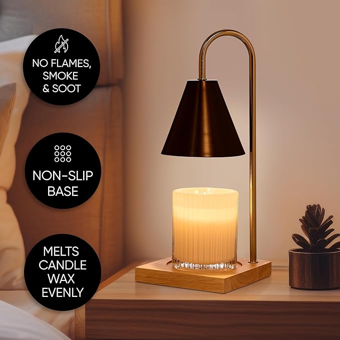 Sheffield Home Glass Candle Warmer Lamp – Elegant Candle Warmer for Long-Lasting Fragrance, Sleek Design, 13x5.5, Black Iron Candle Warmer