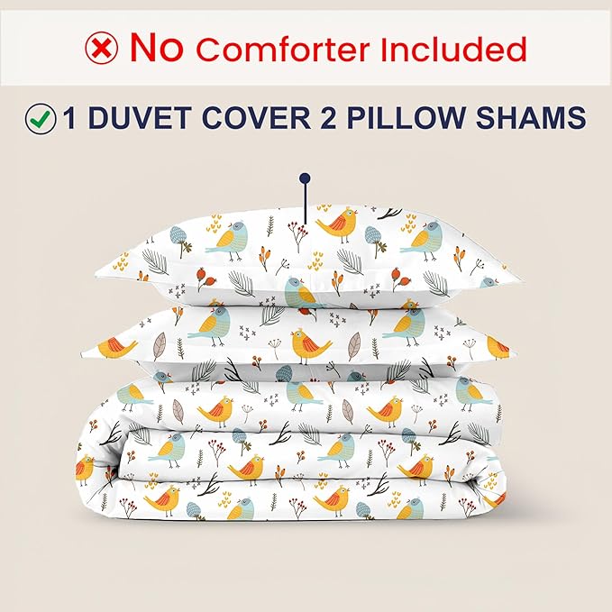 Kotton Culture 3 Pc Queen Size Duvet Cover Set- 100% Egyptian Cotton Sateen 600 Thread Count Ultra Soft Premium Durable Comforter Cover Zipper Closure & Corner Ties (Forest Birds,Queen/Full 90" X 90")