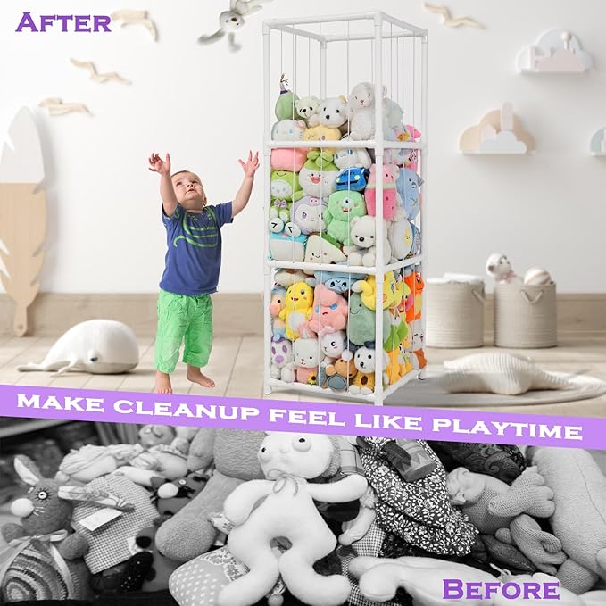 Stuffed Animals Zoo Storage, 300L Large PVC Stuffed Animal Holder Organizer, Easy-Access Plush Toy Storage Cage for Toddler Playroom, Bedroom