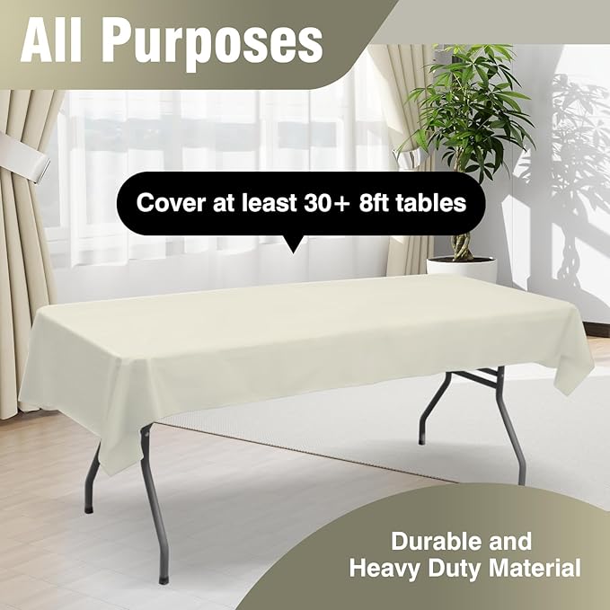 Craft And Party Ivory Plastic Table Cover Roll, 40Inch X 300Feet Disposable Plastic Tablecloth, Banquet Rectangle Tablecover Roll